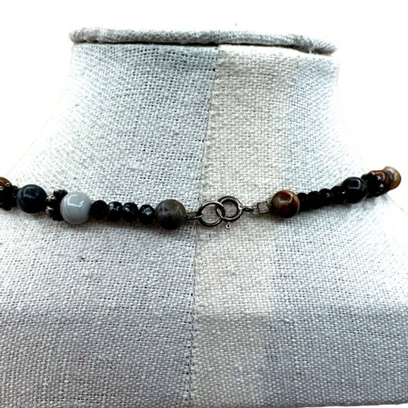 Handcrafted Beaded Necklace With Earth Tone Gemstones & Metal Spacers.   B88 - Picture 8 of 9